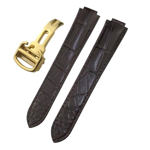 TLCBAZCF 14 mm 16 mm 18 mm 20 mm 22 mm Krokodil-Uhrenarmband, kompatibel mit Cartier Ballon Bleu, schwarz-braunem Alligator-Uhrenarmband(Brown-Gold,20mm) von TLCBAZCF