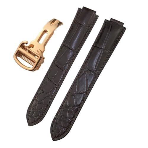 TLCBAZCF 14 mm 16 mm 18 mm 20 mm 22 mm Krokodil-Uhrenarmband, kompatibel mit Cartier Ballon Bleu, schwarz-braunem Alligator-Uhrenarmband(Brown-Rose,14mm) von TLCBAZCF