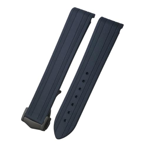 TLCBAZCF 18 mm 19 mm 20 mm Uhrenarmband aus Gummi und Silikon mit gebogenem Ende, kompatibel mit Omega Seamaster 300 Speedmaster AT150 Uhrenarmband, Faltschließe(Black-Black pointed,20mm) von TLCBAZCF