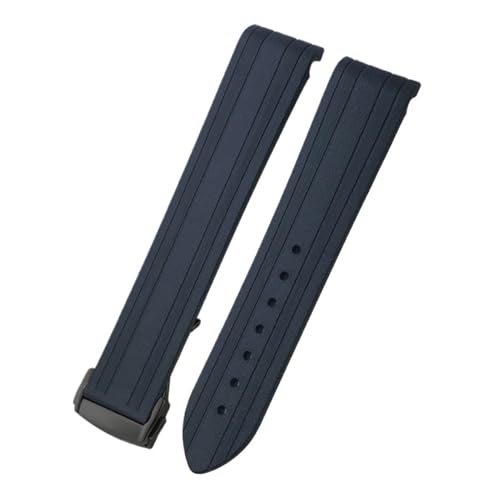 TLCBAZCF 18 mm 19 mm 20 mm Uhrenarmband aus Gummi und Silikon mit gebogenem Ende, kompatibel mit Omega Seamaster 300 Speedmaster AT150 Uhrenarmband, Faltschließe(Black-Black round,20mm) von TLCBAZCF