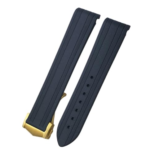 TLCBAZCF 18 mm 19 mm 20 mm Uhrenarmband aus Gummi und Silikon mit gebogenem Ende, kompatibel mit Omega Seamaster 300 Speedmaster AT150 Uhrenarmband, Faltschließe(Black-Gold pointed,19mm) von TLCBAZCF