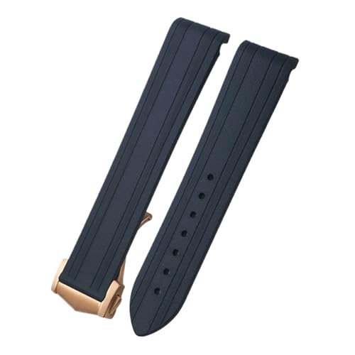 TLCBAZCF 18 mm 19 mm 20 mm Uhrenarmband aus Gummi und Silikon mit gebogenem Ende, kompatibel mit Omega Seamaster 300 Speedmaster AT150 Uhrenarmband, Faltschließe(Black-Rose pointed,20mm) von TLCBAZCF