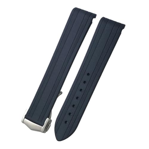 TLCBAZCF 18 mm 19 mm 20 mm Uhrenarmband aus Gummi und Silikon mit gebogenem Ende, kompatibel mit Omega Seamaster 300 Speedmaster AT150 Uhrenarmband, Faltschließe(Black-Silver pointed,19mm) von TLCBAZCF