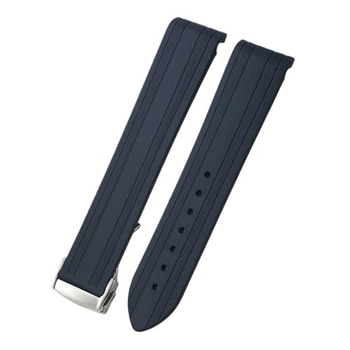 TLCBAZCF 18 mm 19 mm 20 mm Uhrenarmband aus Gummi und Silikon mit gebogenem Ende, kompatibel mit Omega Seamaster 300 Speedmaster AT150 Uhrenarmband, Faltschließe(Black-Silver round,19mm) von TLCBAZCF