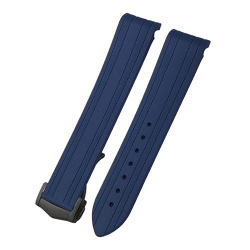 TLCBAZCF 18 mm 19 mm 20 mm Uhrenarmband aus Gummi und Silikon mit gebogenem Ende, kompatibel mit Omega Seamaster 300 Speedmaster AT150 Uhrenarmband, Faltschließe(Blue-Black pointed,19mm) von TLCBAZCF