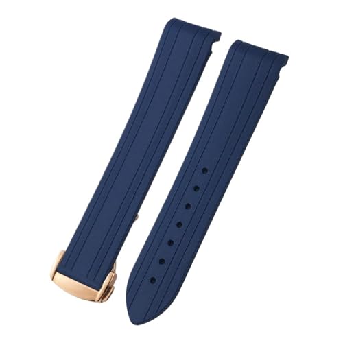 TLCBAZCF 18 mm 19 mm 20 mm Uhrenarmband aus Gummi und Silikon mit gebogenem Ende, kompatibel mit Omega Seamaster 300 Speedmaster AT150 Uhrenarmband, Faltschließe(Blue-Rose round,20mm) von TLCBAZCF