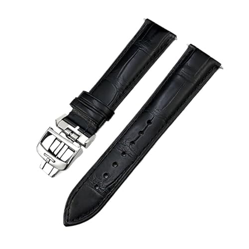 TLCBAZCF 19 mm 20 mm 21 mm 22 mm 23 mm weiches Krokodil-Uhrenarmband, kompatibel mit Jaeger-LeCoultre Master Alligator-Lederarmband(Black-Silver,19mm) von TLCBAZCF