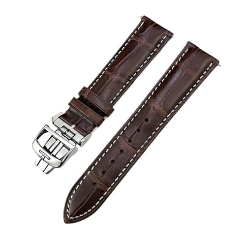 TLCBAZCF 19 mm 20 mm 21 mm 22 mm 23 mm weiches Krokodil-Uhrenarmband, kompatibel mit Jaeger-LeCoultre Master Alligator-Lederarmband(Brown White-Silver,23mm) von TLCBAZCF