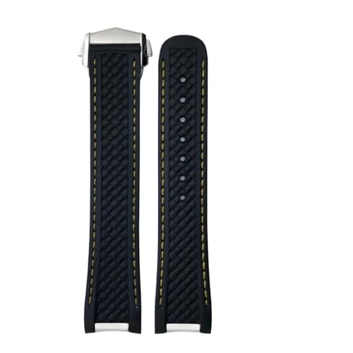 TLCBAZCF 19 mm 20 mm 21 mm Fluorkautschuk FKM Weiches Uhrenarmband Kompatibel mit Omega Aqua Terra 150M AT150 Seamaster Buntes Uhrenarmband Verbesserte Schnalle(Black yellow silver,21mm) von TLCBAZCF