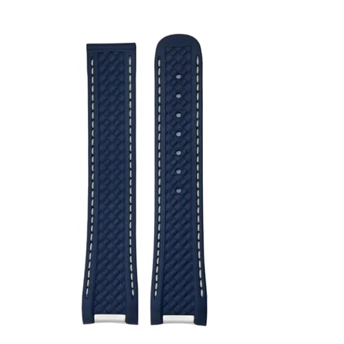 TLCBAZCF 19 mm 20 mm 21 mm Fluorkautschuk FKM Weiches Uhrenarmband Kompatibel mit Omega Aqua Terra 150M AT150 Seamaster Buntes Uhrenarmband Verbesserte Schnalle(Blue white,19mm) von TLCBAZCF