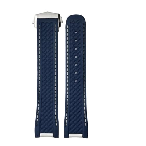TLCBAZCF 19 mm 20 mm 21 mm Fluorkautschuk FKM Weiches Uhrenarmband Kompatibel mit Omega Aqua Terra 150M AT150 Seamaster Buntes Uhrenarmband Verbesserte Schnalle(Blue white silver,20mm) von TLCBAZCF