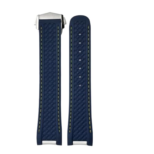 TLCBAZCF 19 mm 20 mm 21 mm Fluorkautschuk FKM Weiches Uhrenarmband Kompatibel mit Omega Aqua Terra 150M AT150 Seamaster Buntes Uhrenarmband Verbesserte Schnalle(Blue yellow silver,21mm) von TLCBAZCF