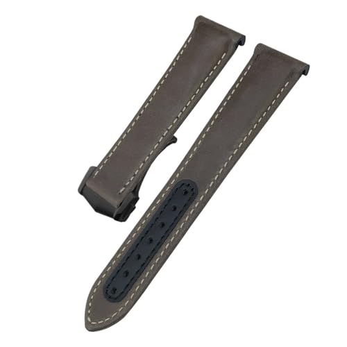 TLCBAZCF 19 mm 20 mm 21 mm gebogenes Lederarmband, kompatibel mit Omega Seamaster 300 Planet Ocean AT150 Speedmaster Moon Watch, Lederarmband(Brown-Black Pointed,20mm) von TLCBAZCF