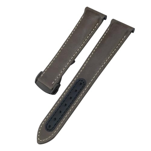 TLCBAZCF 19 mm 20 mm 21 mm gebogenes Lederarmband, kompatibel mit Omega Seamaster 300 Planet Ocean AT150 Speedmaster Moon Watch, Lederarmband(Brown-Black Round,19mm) von TLCBAZCF