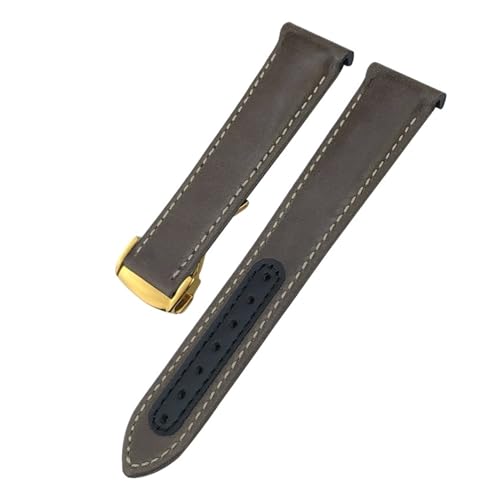 TLCBAZCF 19 mm 20 mm 21 mm gebogenes Lederarmband, kompatibel mit Omega Seamaster 300 Planet Ocean AT150 Speedmaster Moon Watch, Lederarmband(Brown-Gold Round,19mm) von TLCBAZCF