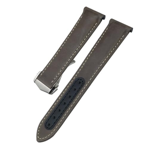 TLCBAZCF 19 mm 20 mm 21 mm gebogenes Lederarmband, kompatibel mit Omega Seamaster 300 Planet Ocean AT150 Speedmaster Moon Watch, Lederarmband(Brown-Quality Buckle,20mm) von TLCBAZCF