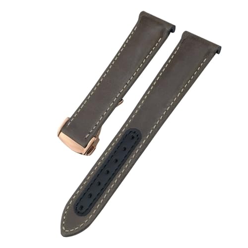 TLCBAZCF 19 mm 20 mm 21 mm gebogenes Lederarmband, kompatibel mit Omega Seamaster 300 Planet Ocean AT150 Speedmaster Moon Watch, Lederarmband(Brown-Rose Round,21mm) von TLCBAZCF