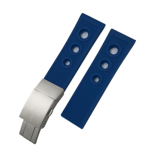 TLCBAZCF 20 mm 21 mm 22 mm 23 mm 24 mm Silikonkautschuk-Armband, kompatibel mit Breitling Avenger Heritage Superocean-Uhrenarmband(Blue-Silver Style 3,22mm) von TLCBAZCF