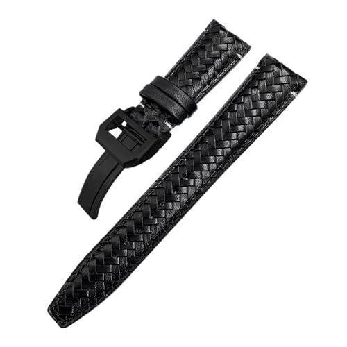 TLCBAZCF 20 mm 21 mm 22 mm Rindsleder-Gewebearmband, kompatibel mit IWC Portugieser Big Pilot's Watch, TOP-Lederarmband mit gebogenem Ende(Black-Black,22mm) von TLCBAZCF