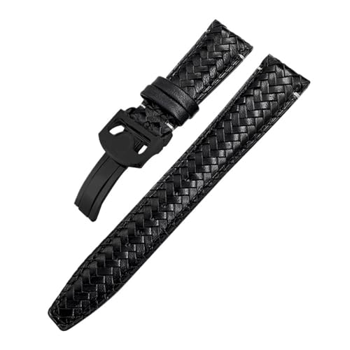 TLCBAZCF 20 mm 21 mm 22 mm Rindsleder-Gewebearmband, kompatibel mit IWC Portugieser Big Pilot's Watch, TOP-Lederarmband mit gebogenem Ende(Black-Black 1,21mm) von TLCBAZCF
