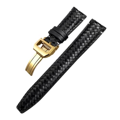 TLCBAZCF 20 mm 21 mm 22 mm Rindsleder-Gewebearmband, kompatibel mit IWC Portugieser Big Pilot's Watch, TOP-Lederarmband mit gebogenem Ende(Black-Gold,20mm) von TLCBAZCF