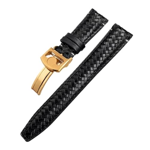 TLCBAZCF 20 mm 21 mm 22 mm Rindsleder-Gewebearmband, kompatibel mit IWC Portugieser Big Pilot's Watch, TOP-Lederarmband mit gebogenem Ende(Black-Rose 1,21mm) von TLCBAZCF