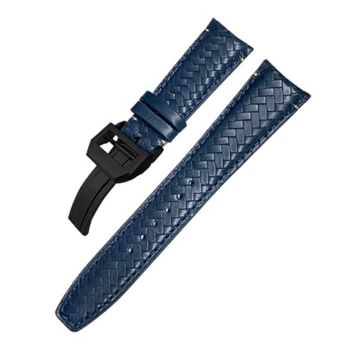 TLCBAZCF 20 mm 21 mm 22 mm Rindsleder-Gewebearmband, kompatibel mit IWC Portugieser Big Pilot's Watch, TOP-Lederarmband mit gebogenem Ende(Blue-Black,21mm) von TLCBAZCF