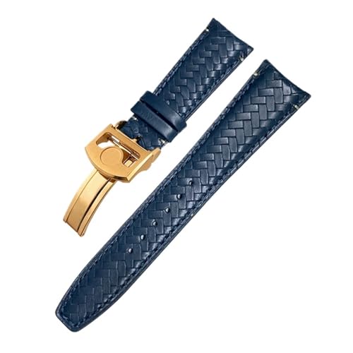 TLCBAZCF 20 mm 21 mm 22 mm Rindsleder-Gewebearmband, kompatibel mit IWC Portugieser Big Pilot's Watch, TOP-Lederarmband mit gebogenem Ende(Blue-Rose 1,22mm) von TLCBAZCF