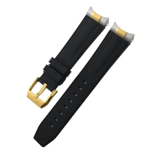 TLCBAZCF 20 mm 22 mm FKM-Fluorkautschuk-Uhrenarmband, kompatibel mit Tudor Black Bay 1958 GMT Pelagos, weiches Uhrenarmband mit gebogenem Ende und Metallgliedern(Black-Gold,22mm) von TLCBAZCF