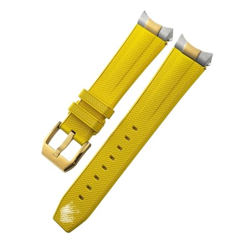 TLCBAZCF 20 mm 22 mm FKM-Fluorkautschuk-Uhrenarmband, kompatibel mit Tudor Black Bay 1958 GMT Pelagos, weiches Uhrenarmband mit gebogenem Ende und Metallgliedern(Yellow-Gold,20mm) von TLCBAZCF
