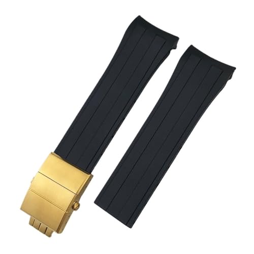 TLCBAZCF 21 mm 22 mm Silikonkautschuk-Uhrenarmband, kompatibel mit MIDO Navigator Ocean Starfish M026430 Longines Hydroconquest, schwarz-blaues Uhrenarmband(Black-Gold,22mm) von TLCBAZCF