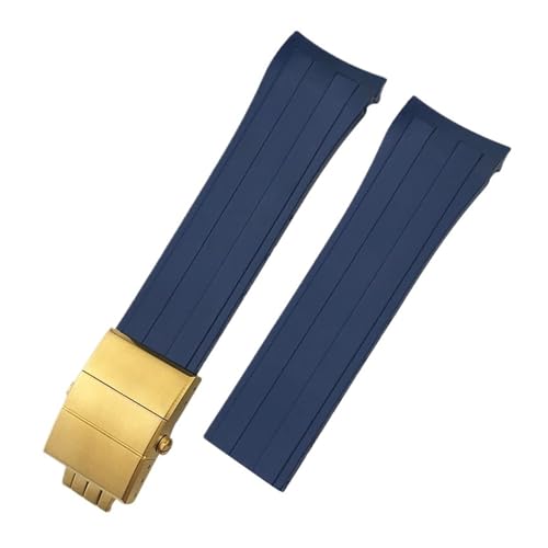 TLCBAZCF 21 mm 22 mm Silikonkautschuk-Uhrenarmband, kompatibel mit MIDO Navigator Ocean Starfish M026430 Longines Hydroconquest, schwarz-blaues Uhrenarmband(Blue-Gold,22mm) von TLCBAZCF