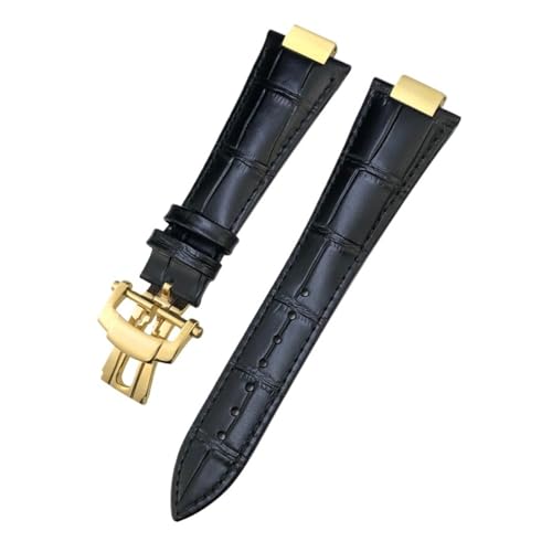 TLCBAZCF 25 * 13mm Lederarmband Kompatibel Mit Patek Philippe 5711 5712G Nautilus Braun Schwarz Blau Weiches Uhrenarmband(Black-Gold Link) von TLCBAZCF