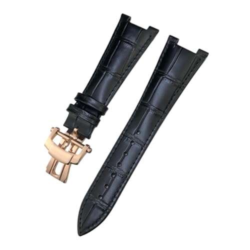 TLCBAZCF 25 * 13mm Lederarmband Kompatibel Mit Patek Philippe 5711 5712G Nautilus Braun Schwarz Blau Weiches Uhrenarmband(Black Rose) von TLCBAZCF
