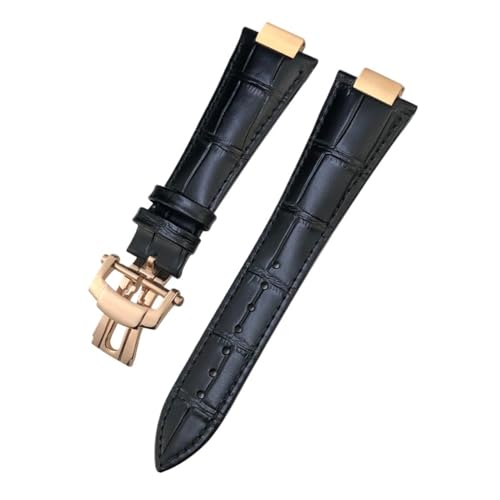TLCBAZCF 25 * 13mm Lederarmband Kompatibel Mit Patek Philippe 5711 5712G Nautilus Braun Schwarz Blau Weiches Uhrenarmband(Black-Rose Link) von TLCBAZCF