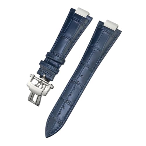 TLCBAZCF 25 * 13mm Lederarmband Kompatibel Mit Patek Philippe 5711 5712G Nautilus Braun Schwarz Blau Weiches Uhrenarmband(Blue-Silver Link) von TLCBAZCF