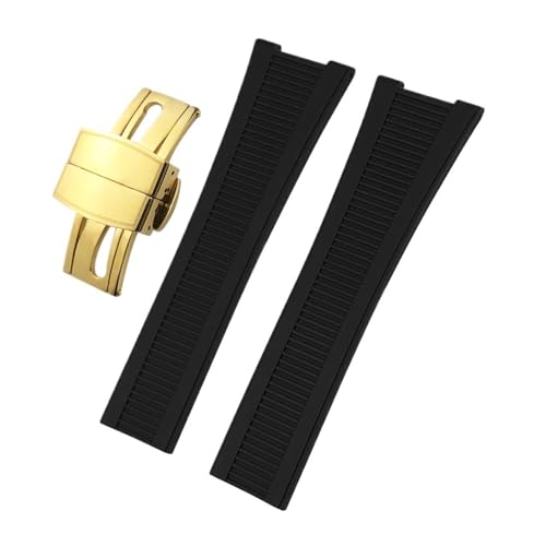 TLCBAZCF 25 mm 13 mm Gummi-Silikon-Armband kompatibel mit Patek Philippe Nautilus PP 5711 5726 5712 5980 Schwarz Blau Braun Weiches Uhrenarmband(Black-Golden) von TLCBAZCF
