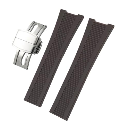 TLCBAZCF 25 mm 13 mm Gummi-Silikon-Armband kompatibel mit Patek Philippe Nautilus PP 5711 5726 5712 5980 Schwarz Blau Braun Weiches Uhrenarmband(Brown-Silver) von TLCBAZCF