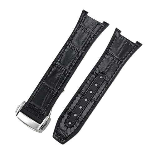 TLCBAZCF 25 x 14 m Lederschicht-Uhrenarmband mit Gummiunterseite, kompatibel mit dem Uhrenarmband der Omega Constellation 41 mm Observatory Series(Black Yellow) von TLCBAZCF