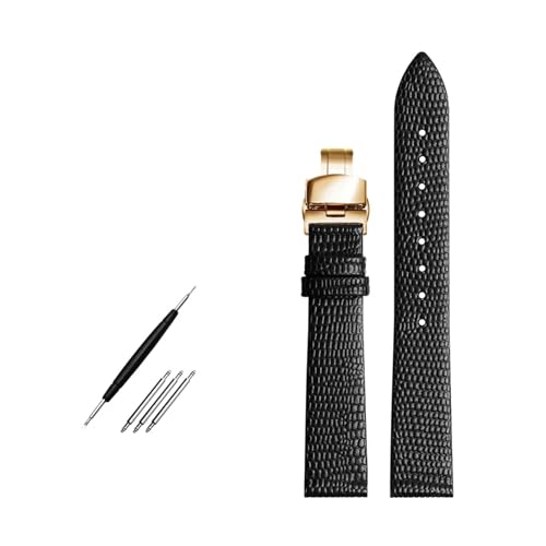 TLCBAZCF Eidechsenmuster Lederarmband 14mm 16mm 18mm 20mm Uhrenarmband Damen Uhrenarmband dünnes Bettelarmband rote Farbe(Black gold buckle,14mm) von TLCBAZCF