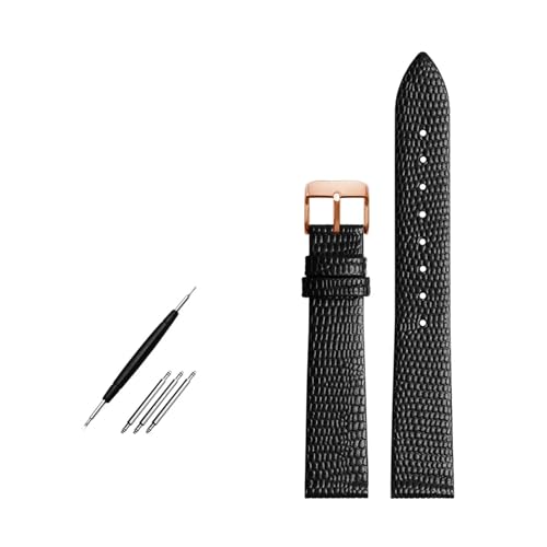 TLCBAZCF Eidechsenmuster Lederarmband 14mm 16mm 18mm 20mm Uhrenarmband Damen Uhrenarmband dünnes Bettelarmband rote Farbe(Black rose pin,18mm) von TLCBAZCF