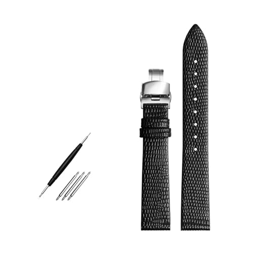 TLCBAZCF Eidechsenmuster Lederarmband 14mm 16mm 18mm 20mm Uhrenarmband Damen Uhrenarmband dünnes Bettelarmband rote Farbe(Black silver buckle,14mm) von TLCBAZCF