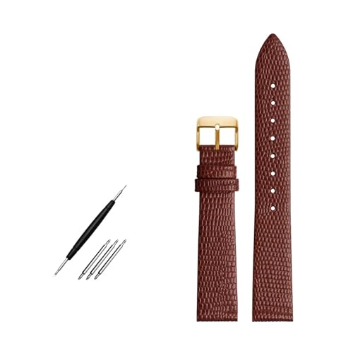 TLCBAZCF Eidechsenmuster Lederarmband 14mm 16mm 18mm 20mm Uhrenarmband Damen Uhrenarmband dünnes Bettelarmband rote Farbe(Brown gold pin,18mm) von TLCBAZCF