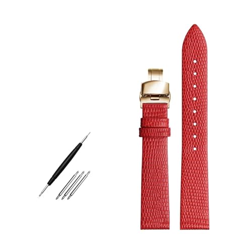 TLCBAZCF Eidechsenmuster Lederarmband 14mm 16mm 18mm 20mm Uhrenarmband Damen Uhrenarmband dünnes Bettelarmband rote Farbe(Red gold buckle,18mm) von TLCBAZCF