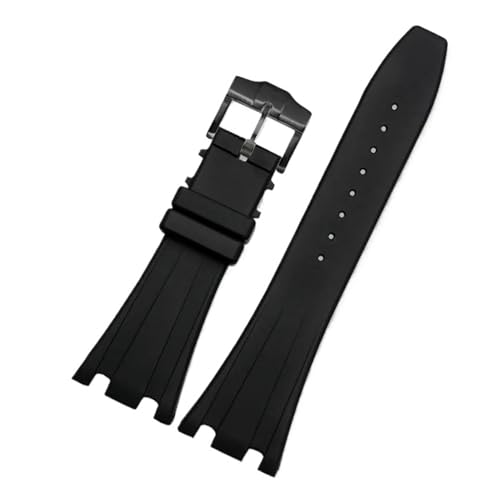 TLCBAZCF Gummi-Uhrenarmband, kompatibel mit AP Aibi Royal Oak Offshore, schwarzes, schweißfestes Uhrenarmband mit konkav-konvexer Öffnung, 28 mm, Herrenarmband(Black-Black-K13) von TLCBAZCF