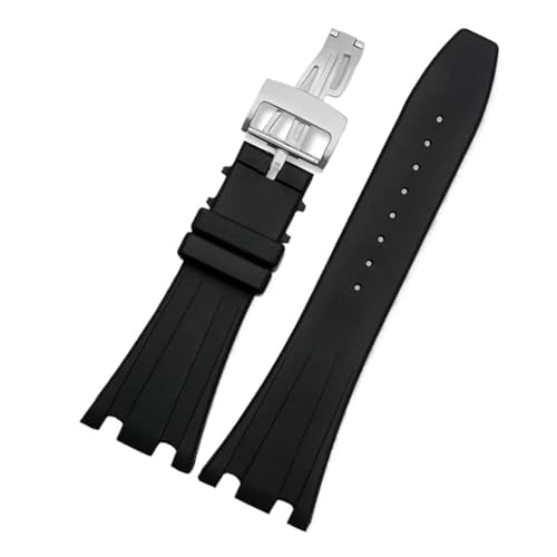 TLCBAZCF Gummi-Uhrenarmband, kompatibel mit AP Aibi Royal Oak Offshore, schwarzes, schweißfestes Uhrenarmband mit konkav-konvexer Öffnung, 28 mm, Herrenarmband(Black-Steel-Z1) von TLCBAZCF