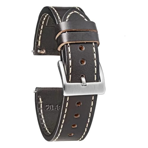 TLCBAZCF Lederbänder Braun Soft Wrap Handgefertigte Pferdeleder-Armbänder 18mm 20mm 22mm(HB117BLK-WHT,20mm) von TLCBAZCF