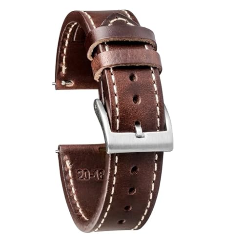 TLCBAZCF Lederbänder Braun Soft Wrap Handgefertigte Pferdeleder-Armbänder 18mm 20mm 22mm(HB117BRW-WHT,18mm) von TLCBAZCF