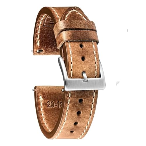 TLCBAZCF Lederbänder Braun Soft Wrap Handgefertigte Pferdeleder-Armbänder 18mm 20mm 22mm(HB117NTL-WHT,22mm) von TLCBAZCF