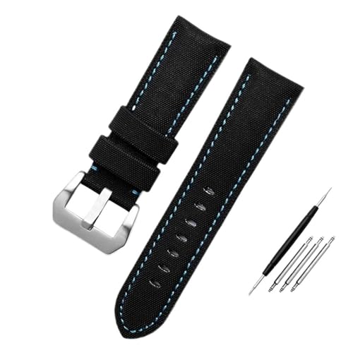 TLCBAZCF Nylon-Carbonfaser-Armband kompatibel mit Panerai PAM1661 441 Uhr GT2 Magic2 BELL ROSS 22/24/26MM Blau-Schwarz-Uhrenarmband(Black-blue-silver,24mm) von TLCBAZCF